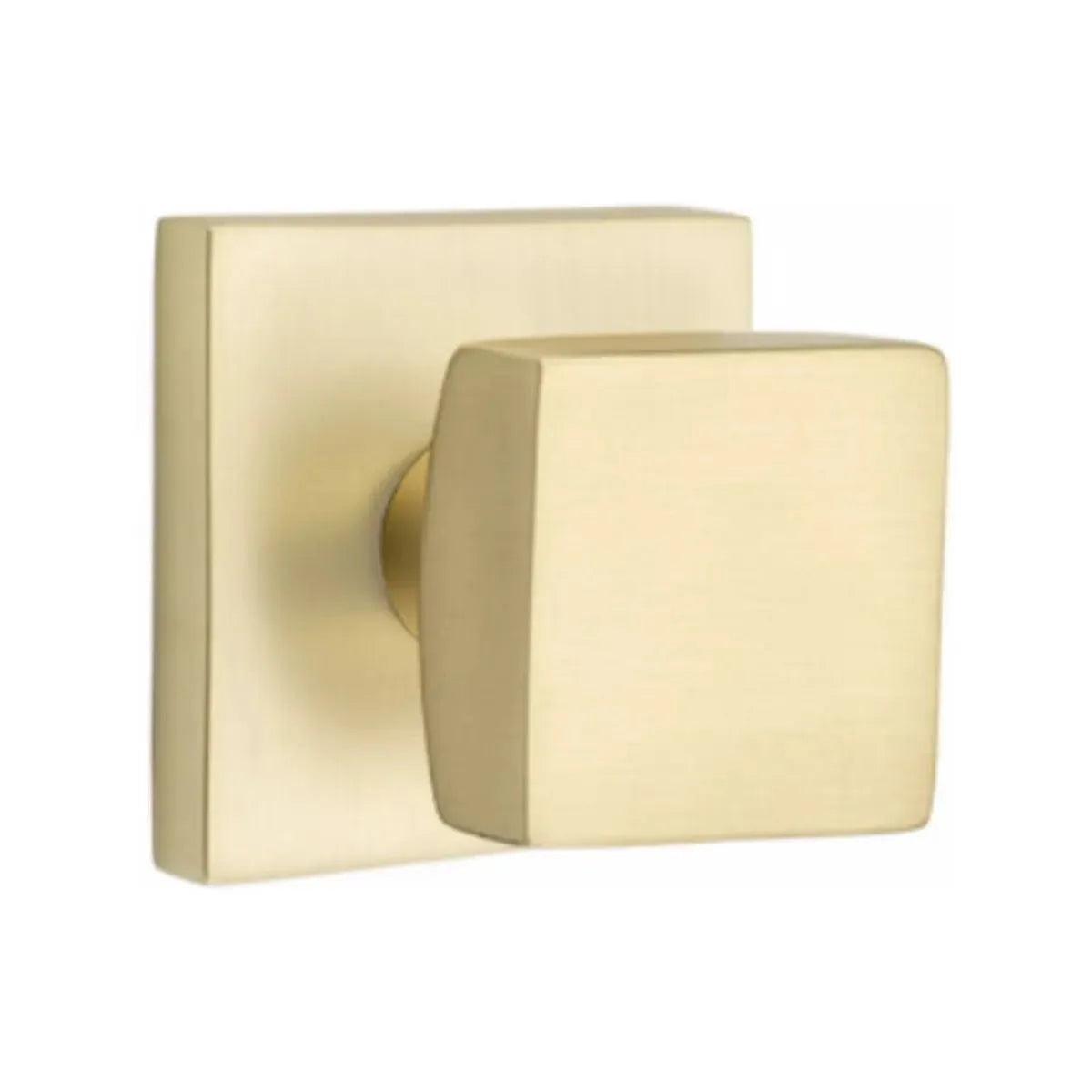Emtek Square Knob with Square Rosette in Satin Brass finish