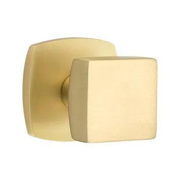 Emtek Square Knob with Urban Modern Rosette in Satin Brass finish