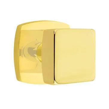 Emtek Square Knob with Urban Modern Rosette in Unlacquered Brass finish
