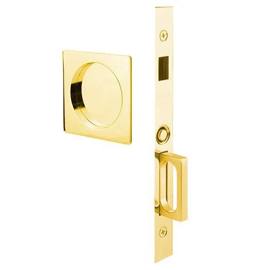 Emtek Square Pocket Door Mortise Lock Unlacquered Brass