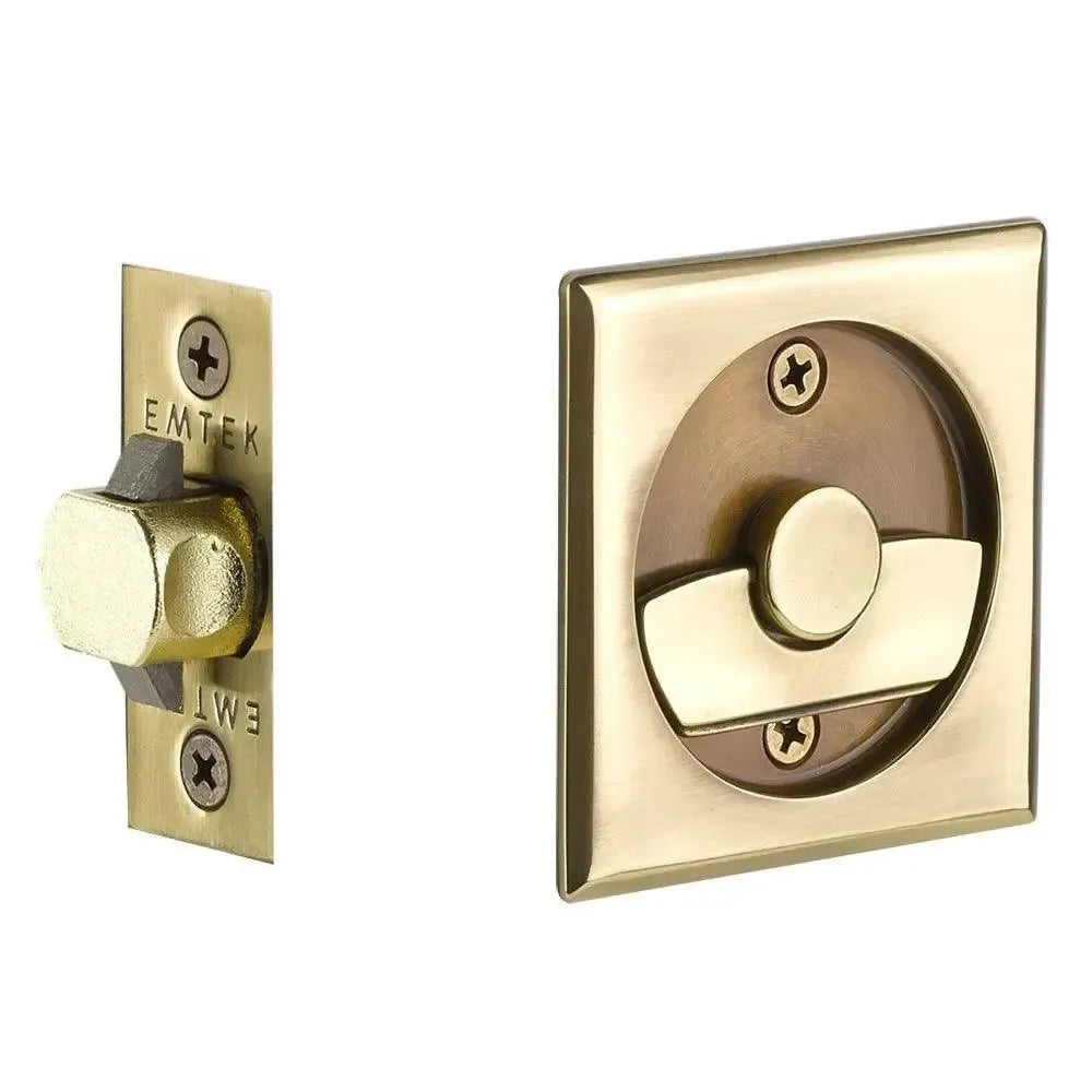Emtek Privacy Square Pocket Door Tubular Lock in French Antique finish