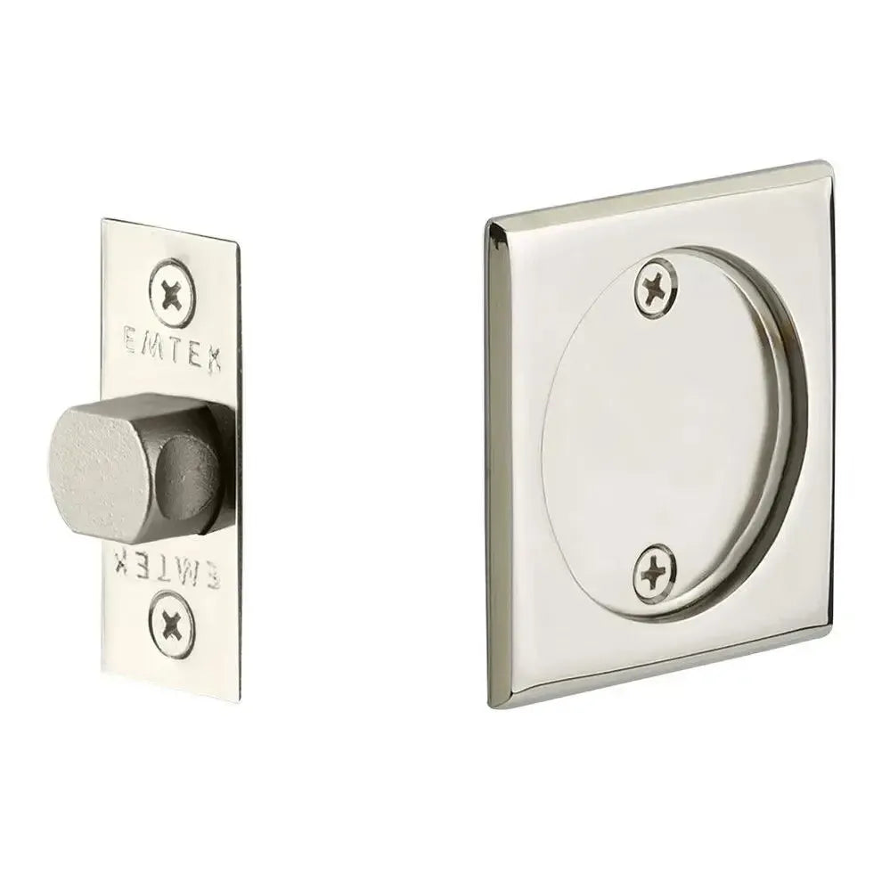 Emtek Passage Square Pocket Door Tubular Lock in Lifetime Polished Nickel finish