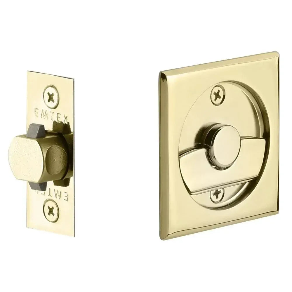Emtek Privacy Square Pocket Door Tubular Lock in Polished Brass finish