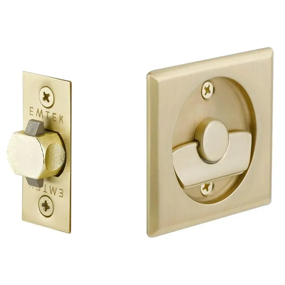 Emtek Privacy Square Pocket Door Tubular Lock in Satin Brass finish
