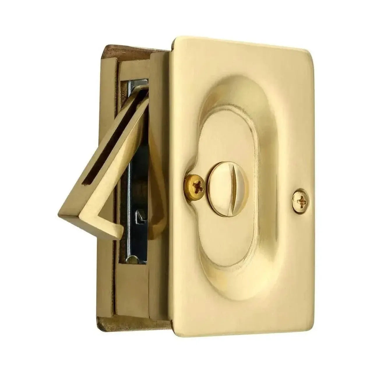 Emtek Standard Pocket Door Lock in Unlacquered Brass finish
