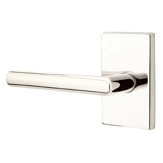 Emtek Stuttgart Lever With Modern Rectangular Rosette Lifetime Polished Nickel