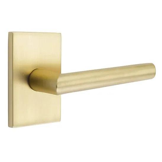 Emtek Stuttgart Lever With Modern Rectangular Rosette Satin Brass