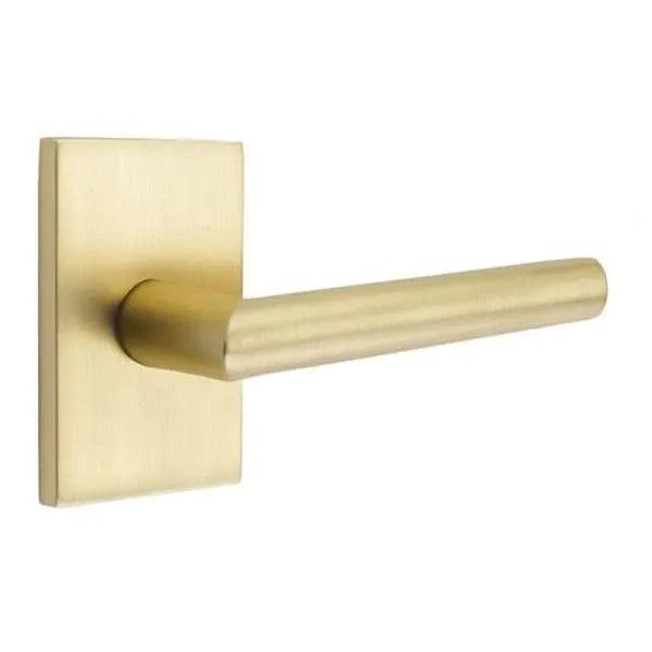 Emtek Stuttgart Lever With Modern Rectangular Rosette Satin Brass