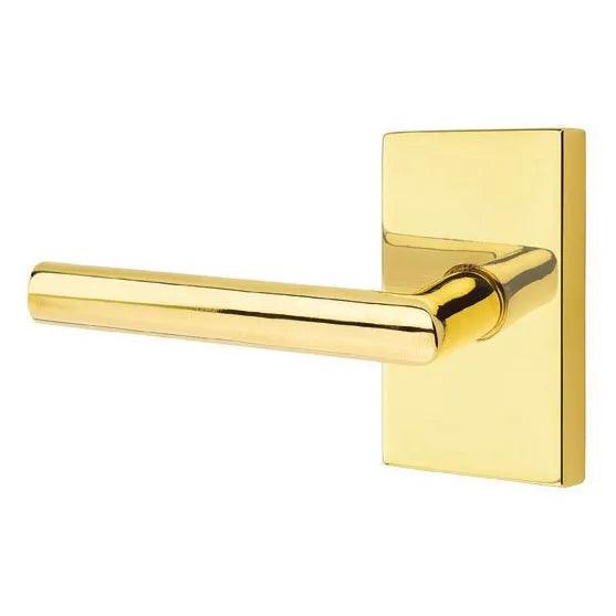 Emtek Stuttgart Lever With Modern Rectangular Rosette Unlacquered Brass