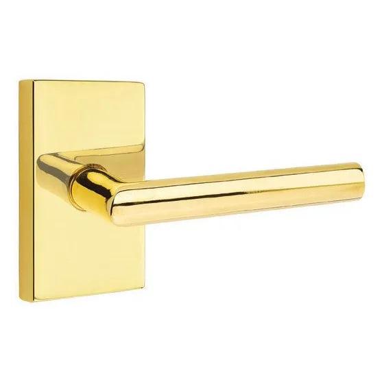 Emtek Stuttgart Lever With Modern Rectangular Rosette Unlacquered Brass