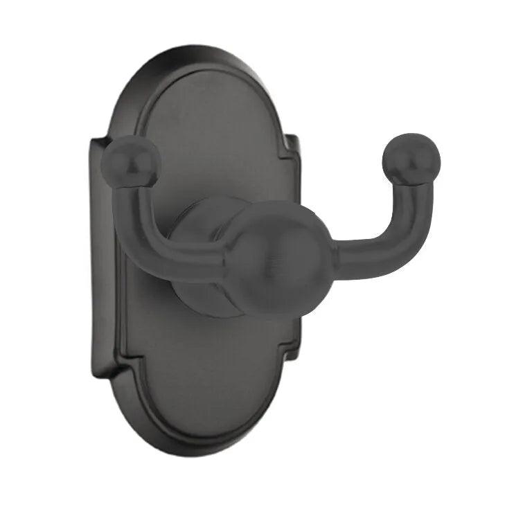 Emtek Traditional Brass Double Robe Hook With #8 Rosette in Flat Black finish