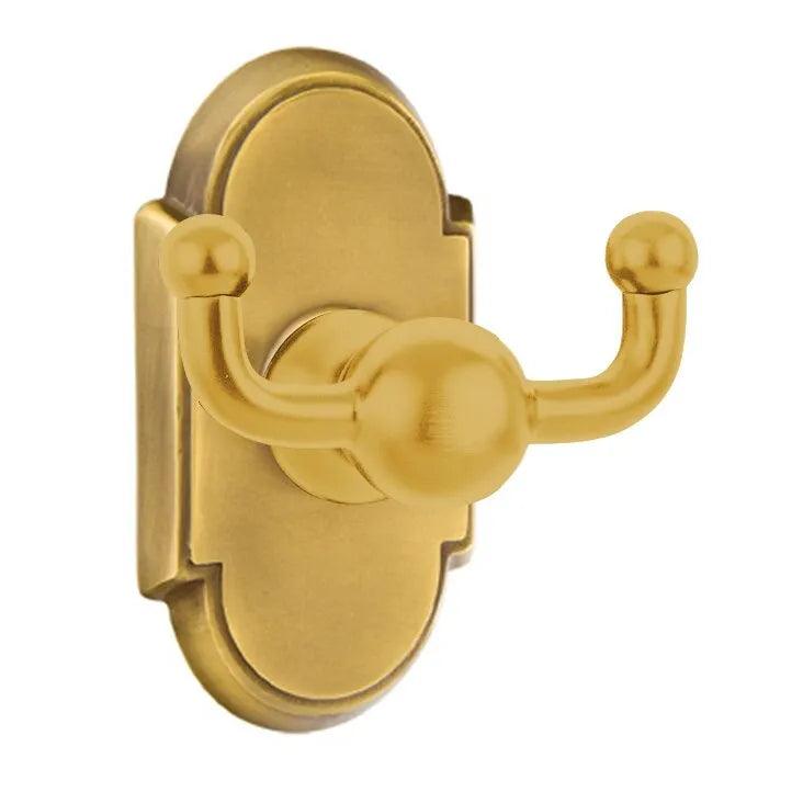 Emtek Traditional Brass Double Robe Hook With #8 Rosette in French Antique finish