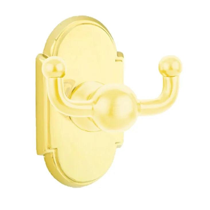 Emtek Traditional Brass Double Robe Hook With #8 Rosette in Lifetime Polished Brass finish