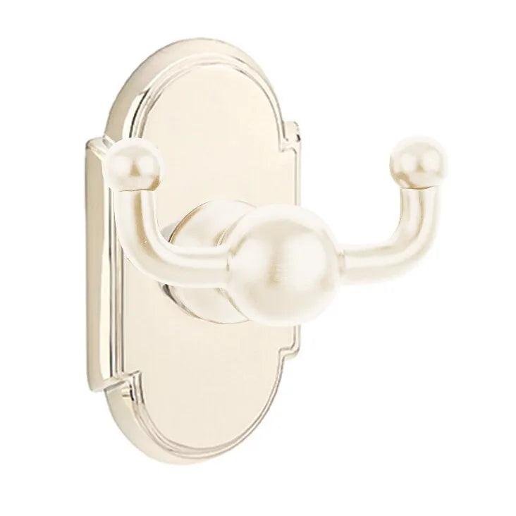 Emtek Traditional Brass Double Robe Hook With #8 Rosette in Lifetime Polished Nickel finish