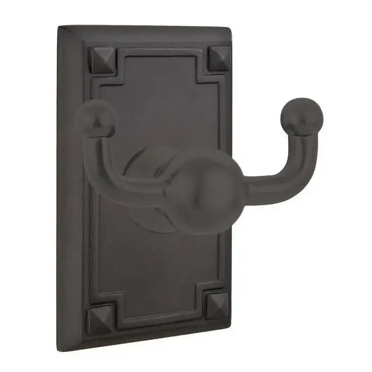Emtek Traditional Brass Double Robe Hook With Arts & Crafts Rosette Flat Black