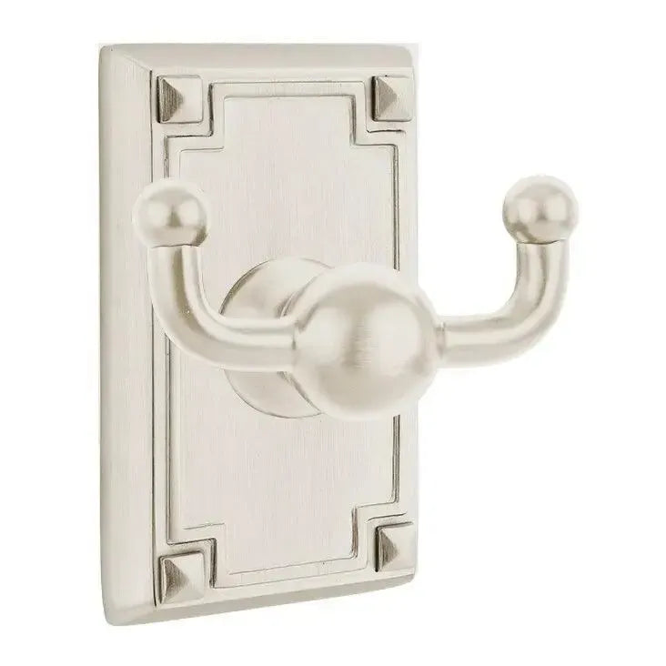 Emtek Traditional Brass Double Robe Hook With Arts & Crafts Rosette Satin Nickel
