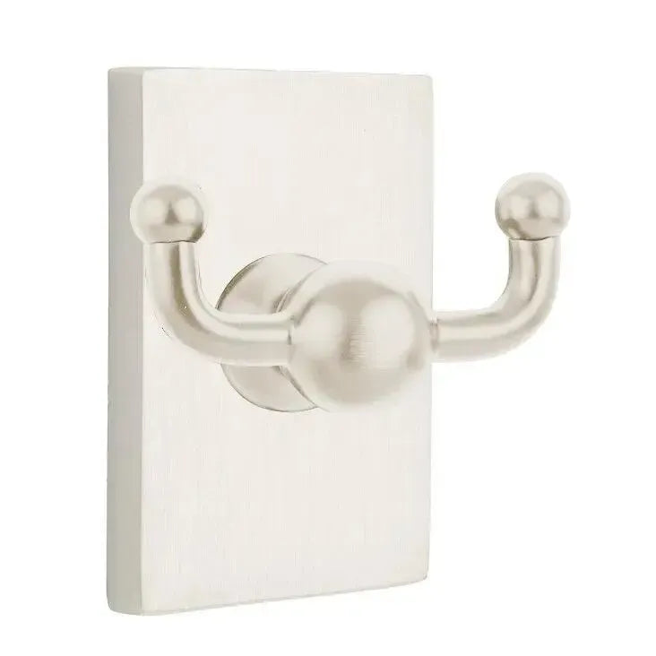 EmtekEmtek Traditional Brass Double Robe Hook With Modern Rectangular Rosette in 
