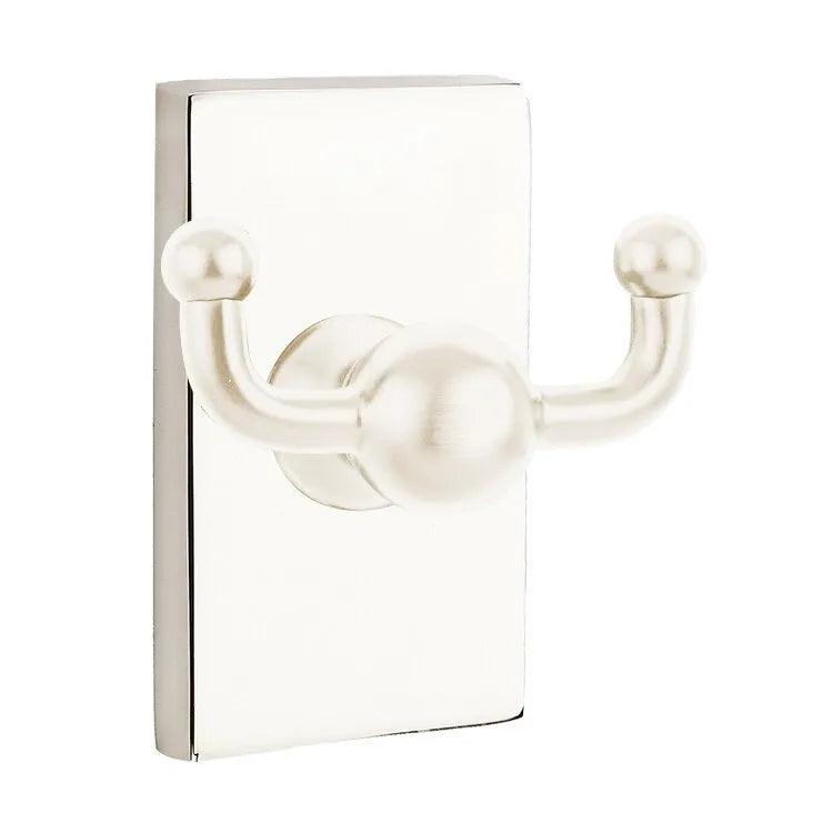 Emtek Traditional Brass Double Robe Hook With Modern Rectangular Rosette in Lifetime Polished Nickel finish