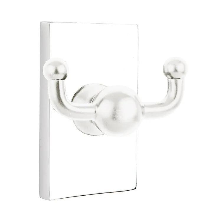 Emtek Traditional Brass Double Robe Hook With Modern Rectangular Rosette in Polished Chrome finish