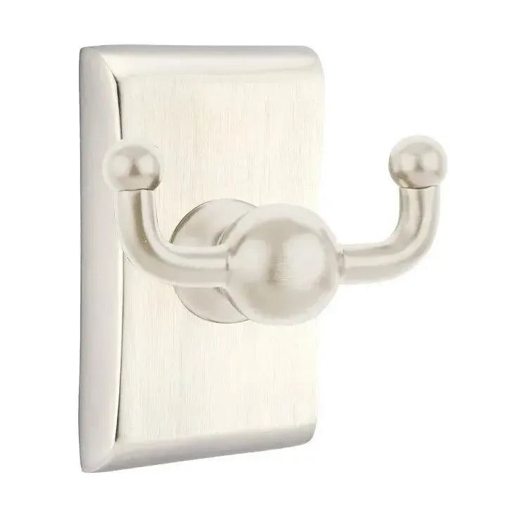 Emtek Traditional Brass Double Robe Hook With Neos Rosette Satin Nickel