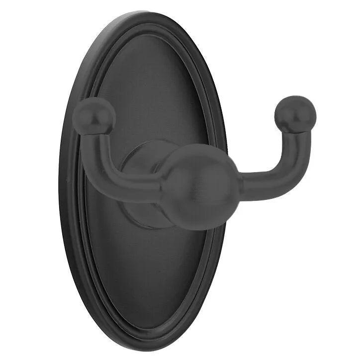 Emtek Traditional Brass Double Robe Hook With Oval Rosette in Flat Black finish