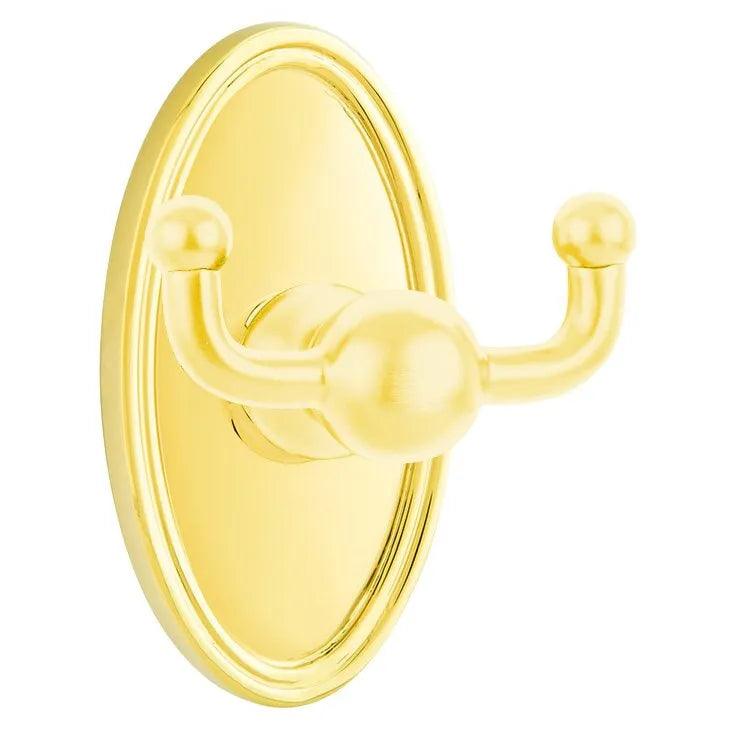 Emtek Traditional Brass Double Robe Hook With Oval Rosette in Lifetime Polished Brass finish