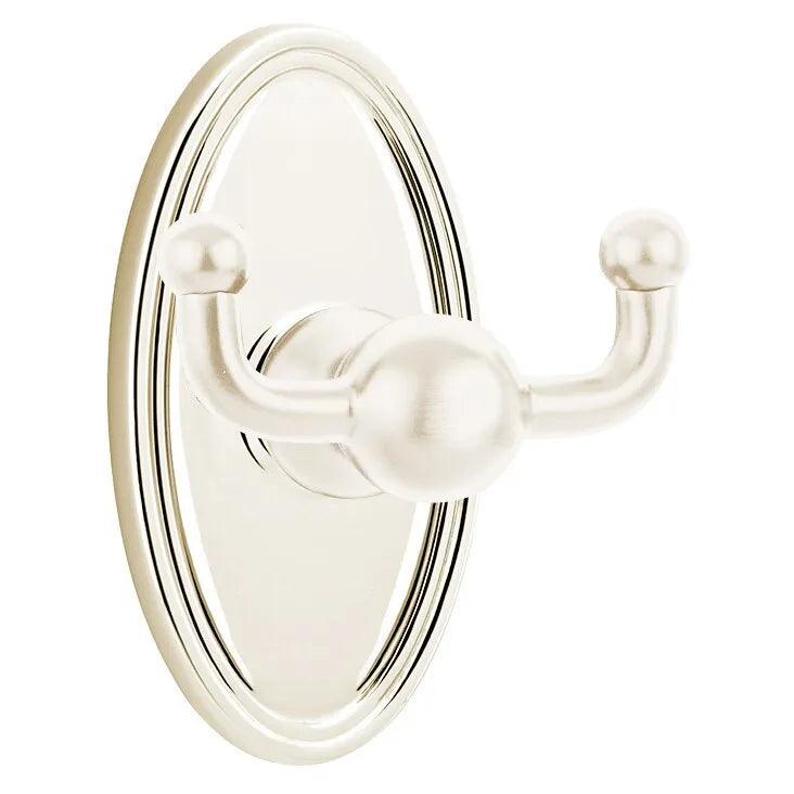 Emtek Traditional Brass Double Robe Hook With Oval Rosette in Lifetime Polished Nickel finish