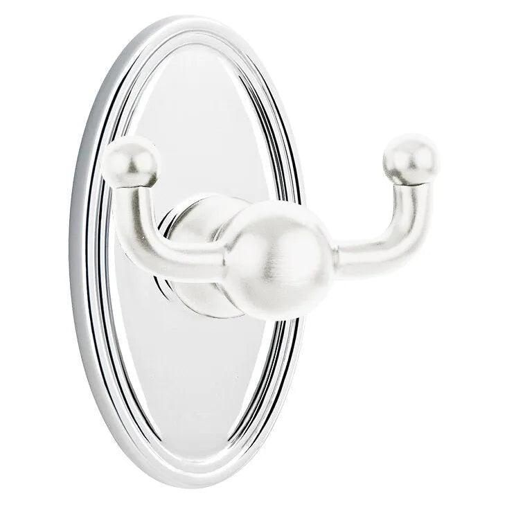 Emtek Traditional Brass Double Robe Hook With Oval Rosette in Polished Chrome finish