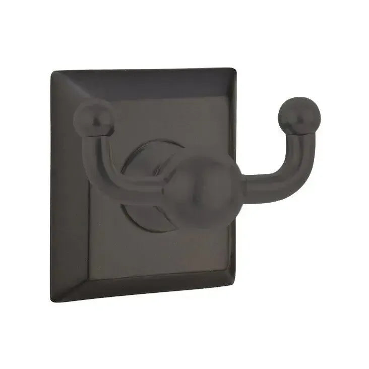 Emtek Traditional Brass Double Robe Hook With Quincy Rosette Flat Black