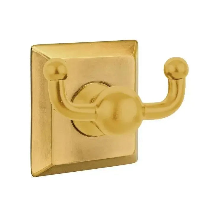 Emtek Traditional Brass Double Robe Hook With Quincy Rosette French Antique