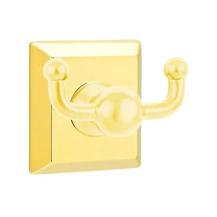 Emtek Traditional Brass Double Robe Hook With Quincy Rosette Lifetime Polished Brass