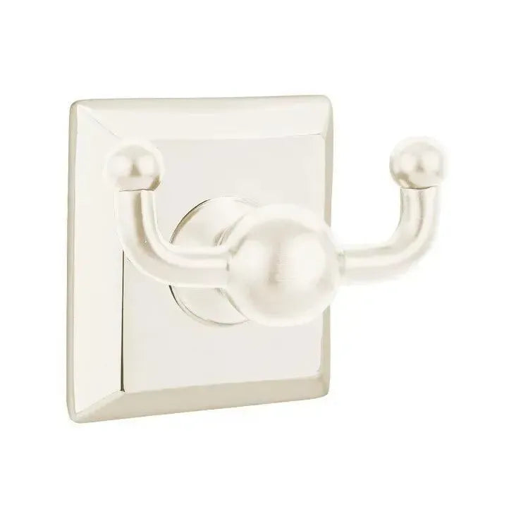 Emtek Traditional Brass Double Robe Hook With Quincy Rosette Lifetime Polished Nickel