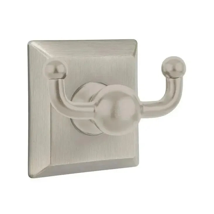Emtek Traditional Brass Double Robe Hook With Quincy Rosette Pewter
