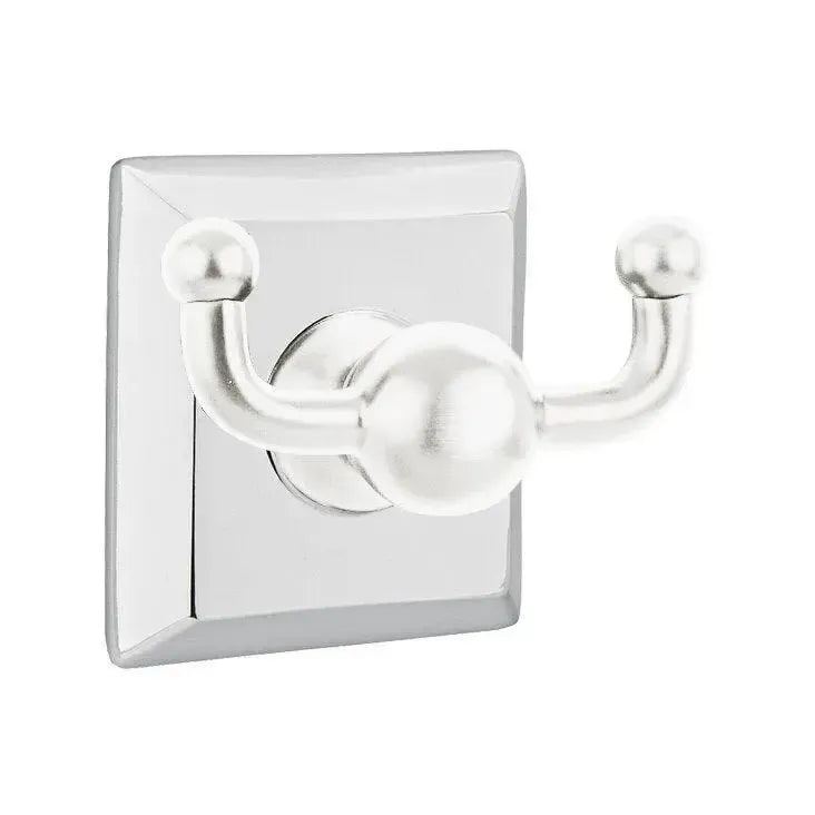 Emtek Traditional Brass Double Robe Hook With Quincy Rosette Polished Chrome