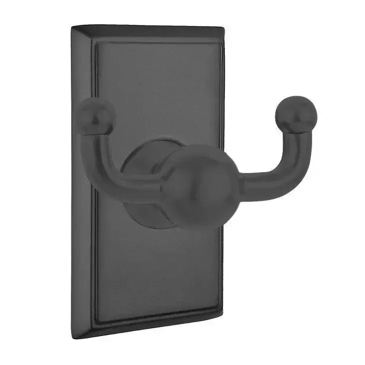 Emtek Traditional Brass Double Robe Hook With Rectangular Rosette Flat Black