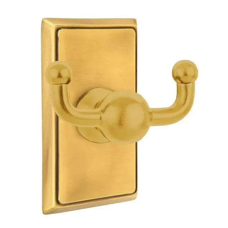 Emtek Traditional Brass Double Robe Hook With Rectangular Rosette French Antique