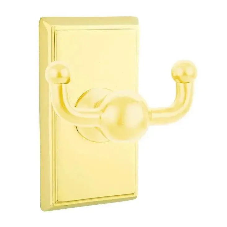 Emtek Traditional Brass Double Robe Hook With Rectangular Rosette Lifetime Polished Brass