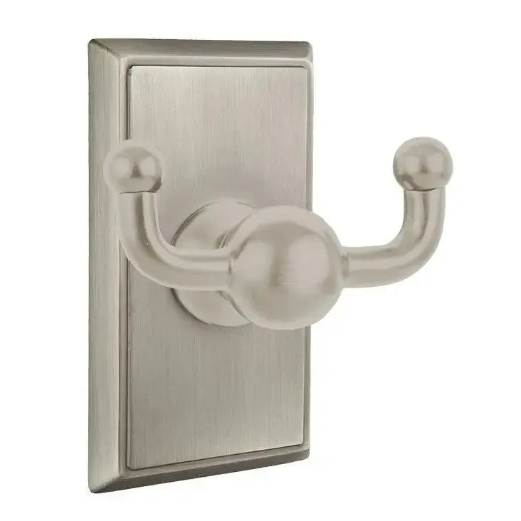 Emtek Traditional Brass Double Robe Hook With Rectangular Rosette Pewter