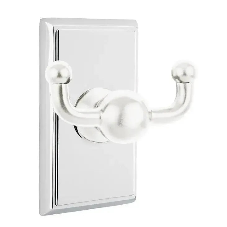 Emtek Traditional Brass Double Robe Hook With Rectangular Rosette Polished Chrome