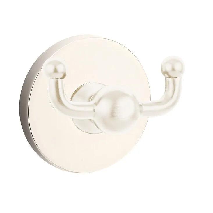 Emtek Traditional Brass Double Robe Hook With Regular Disc Rosette in Lifetime Polished Nickel finish
