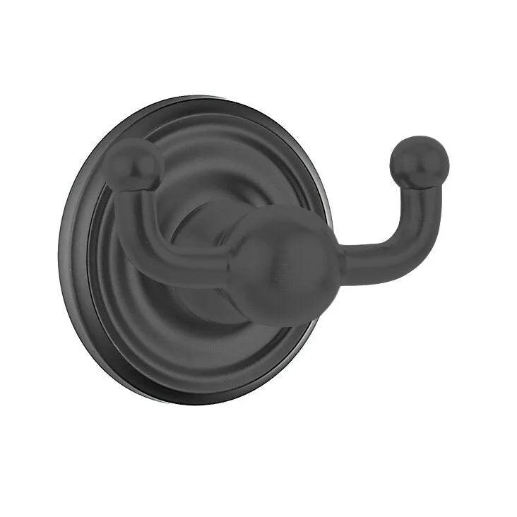 Emtek Traditional Brass Double Robe Hook With Regular Rosette in Flat Black finish
