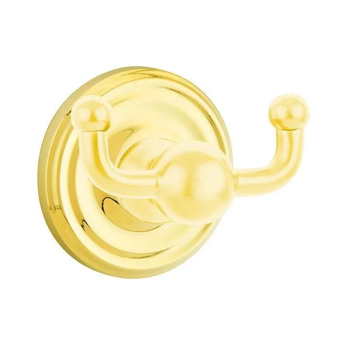 Emtek Traditional Brass Double Robe Hook With Regular Rosette in Lifetime Polished Brass finish