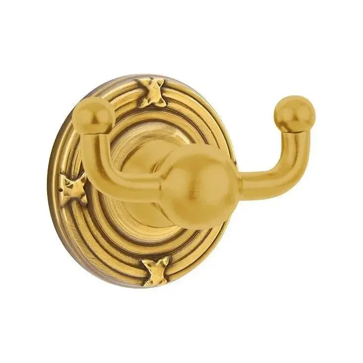 Emtek Traditional Brass Double Robe Hook With Ribbon & Reed Rosette French Antique