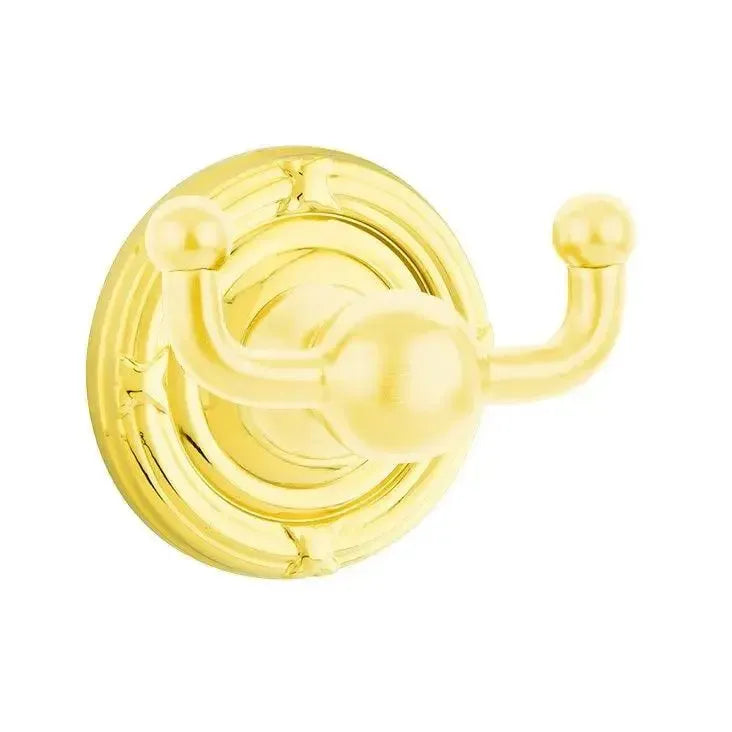 Emtek Traditional Brass Double Robe Hook With Ribbon & Reed Rosette Lifetime Polished Brass