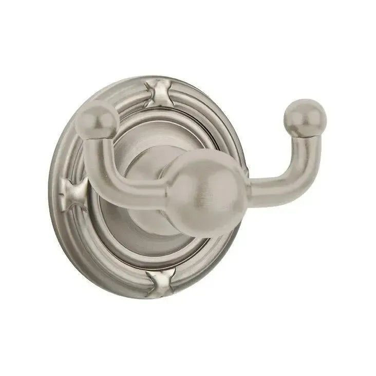 Emtek Traditional Brass Double Robe Hook With Ribbon & Reed Rosette Pewter