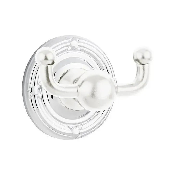Emtek Traditional Brass Double Robe Hook With Ribbon & Reed Rosette Polished Chrome