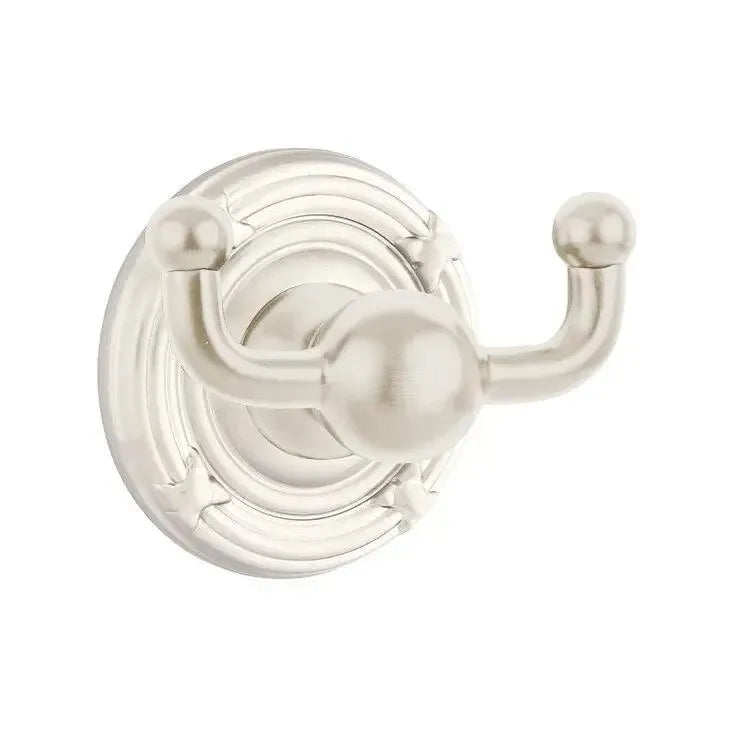 Emtek Traditional Brass Double Robe Hook With Ribbon & Reed Rosette Satin Nickel