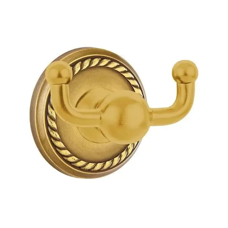 Emtek Traditional Brass Double Robe Hook With Rope Rosette French Antique