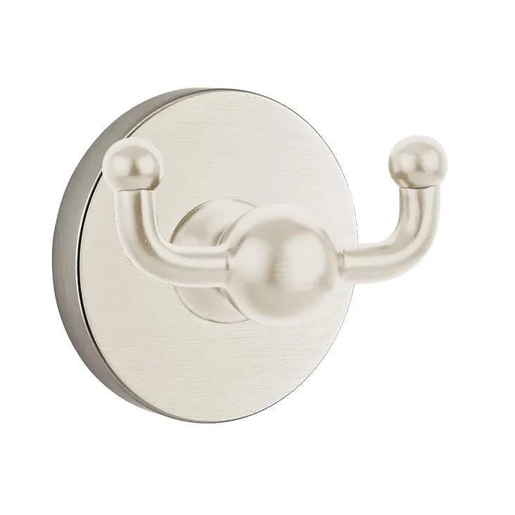 Emtek Traditional Brass Double Robe Hook With Small Disc Rosette in Satin Nickel finish