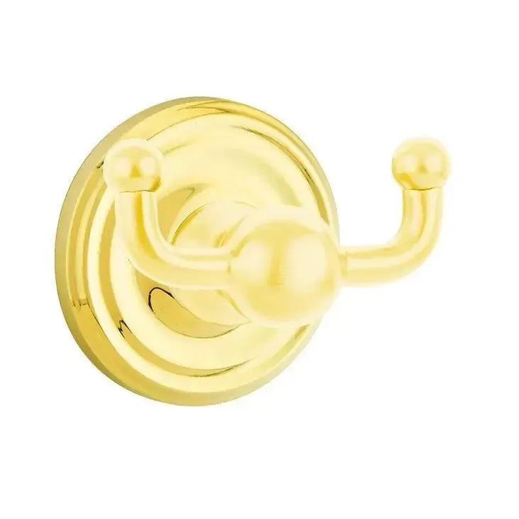Emtek Traditional Brass Double Robe Hook with Small Regular Rosette Lifetime Polished Brass